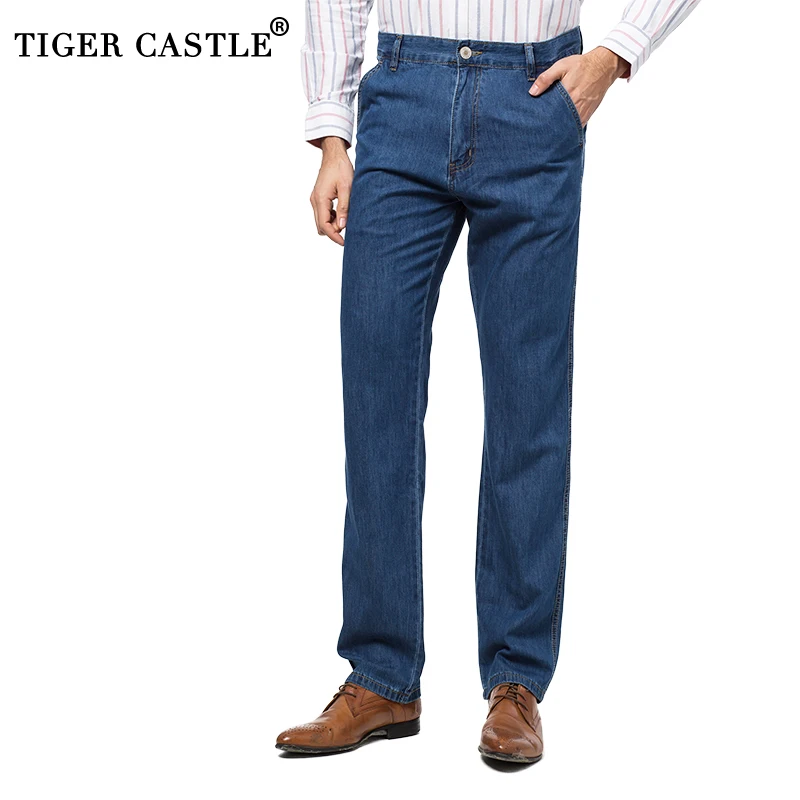 High Waist Mens 100 Cotton Summer Thin Jeans Designer High Quality
