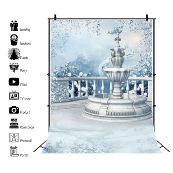 

Laeacco Winter Garden Frozen Fountain Flowers Snow Dreamy Scenic Photography Backdrops Photographic Backgrounds For Photo Studio
