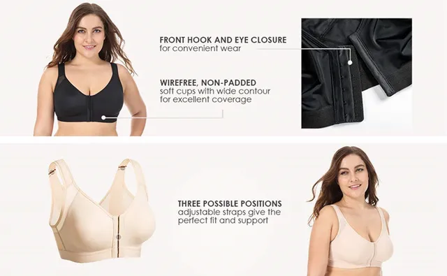 Women's Front Close Wirefree Flex Back Support Posture Full Coverage Bra,  Coffee, Large : : Clothing, Shoes & Accessories