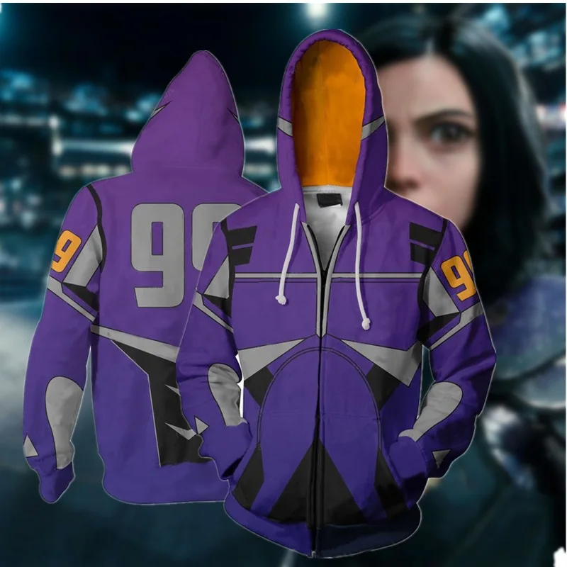 

Alita Jacket Alita: Battle Angel Hooded Sweatshirt Coats Cosplay Costumes Adult Zip Up Hoodies Digital printed sport pullover