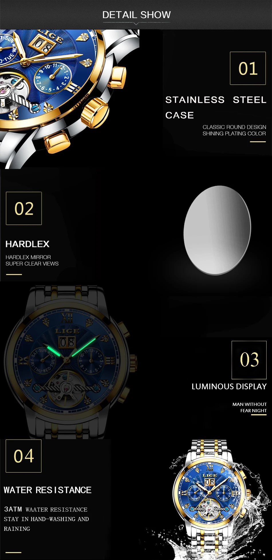 LIGE Men luxury Automatic Mechanical Watch Classic Business Watch Men Tourbillon Waterproof Men Wristwatch Relogio Masculino+Box