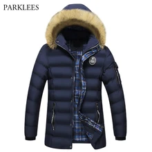 Новинка Trand, Большая Меховая парка с капюшоном для мужчин,, повседневная мужская зимняя куртка, Manteau Homme Hiver, стеганая хлопковая Толстая теплая куртка, пальто для мужчин