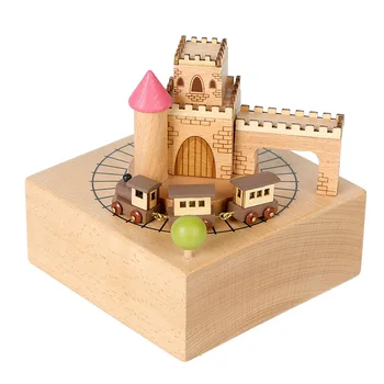 

Creative Music Box Wooden Crafts Birthday Gift Castle Train Spin Home Decoration Children New Gifts Music Boxes Home Decoration