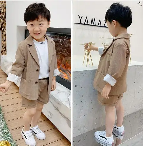 

Summer Suit for Girls Single Breasted set Suits for Weddings Costume Enfant Garcon Marriage Child Blazer Brown party 2pcs sets