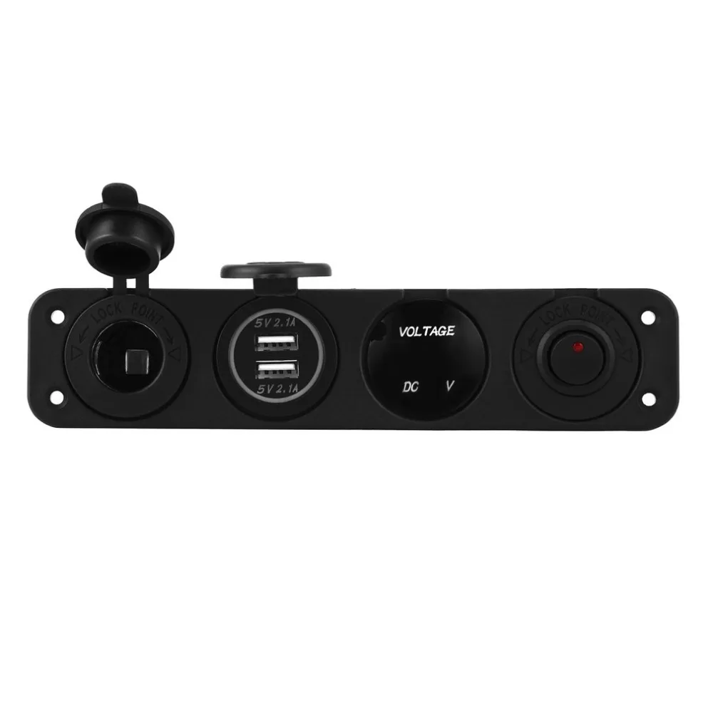 

For 12 / 24V Vehicle 4 Hole Panel Switch Base Dual USB Car Charger Voltmeter Meter Cigarette Lighter Socket Switch