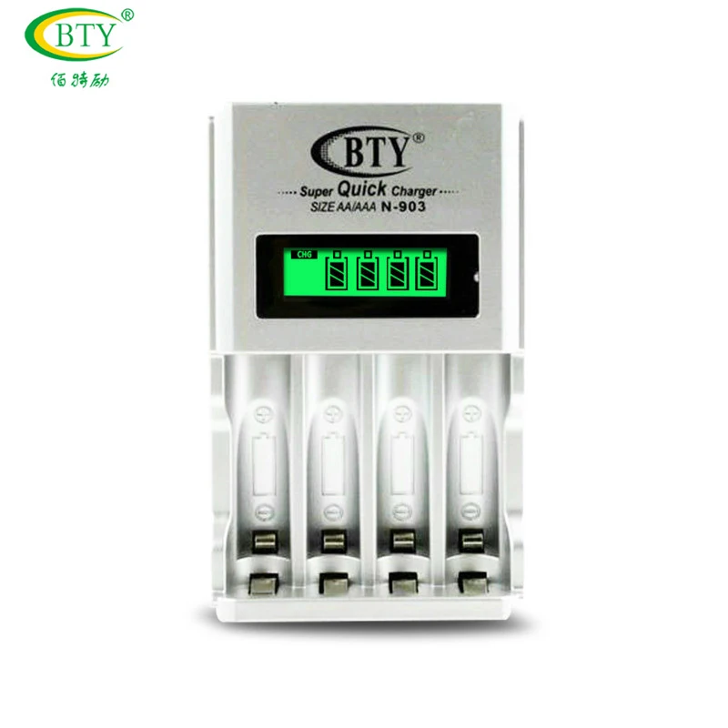 

BTY 903 4 Slot Quick Speed Smart LCD Display for AA AAA 14500 10440 Ni-MH Ni-CD Rechargeable Batteries Pack Charger EU US