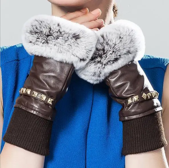 Женские модные зимние перчатки, толстые теплые меховые без пальцев из натуральной овчины и кролика,, AG-39