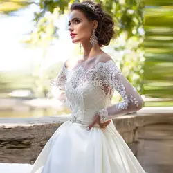 Vestido Novia С Плеча Бальное платье Свадебное Платье Полный Рукава Старинные Плюс Размер Кружева Свадебные Платья