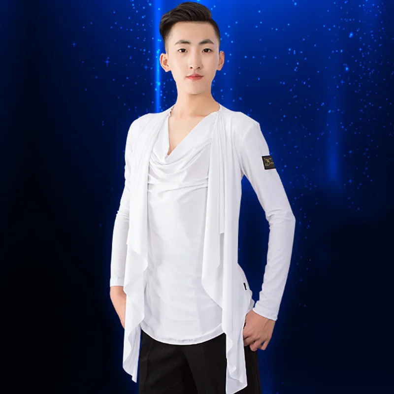 Ballroom Latin Dance Top Men Long Sleeves Competition Cha Cha Rumba Samba Tango Dancing Shirts Male Performance Wear DNV11726