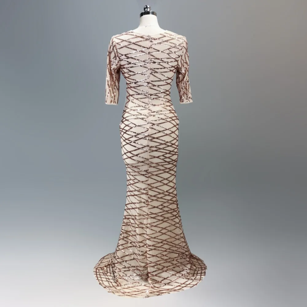 Formal dress Bead Half sleeve stripe Slim TrumpetMermaid Host Club night Long Party Maxi Dress for woman (37)