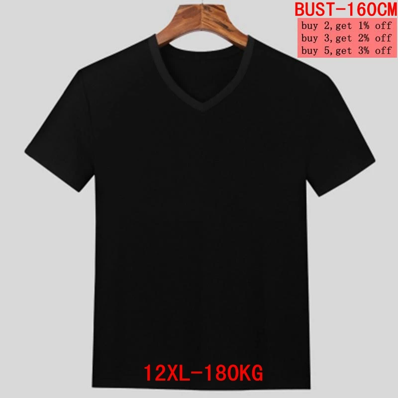 Мужская хлопковая футболка большого размера 7XL 8XL 9XL 10XL 11XL 12XL с коротким рукавом и v