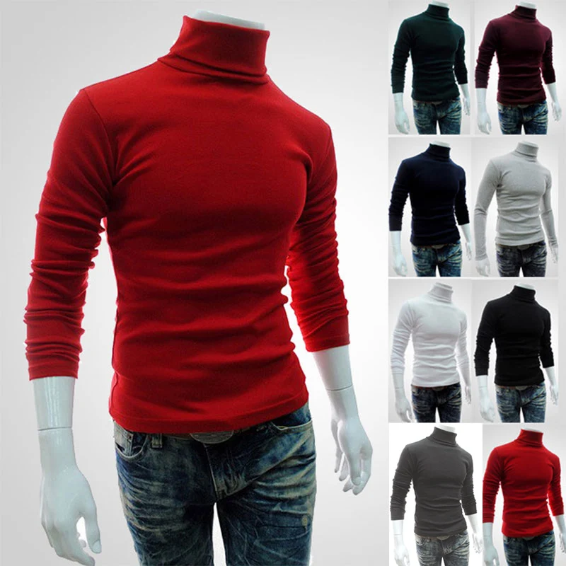 

2019 New Autumn Winter Men'S Sweater Men'S Turtleneck Solid Color Casual Sweater Men's Slim Fit Knitted Pullovers
