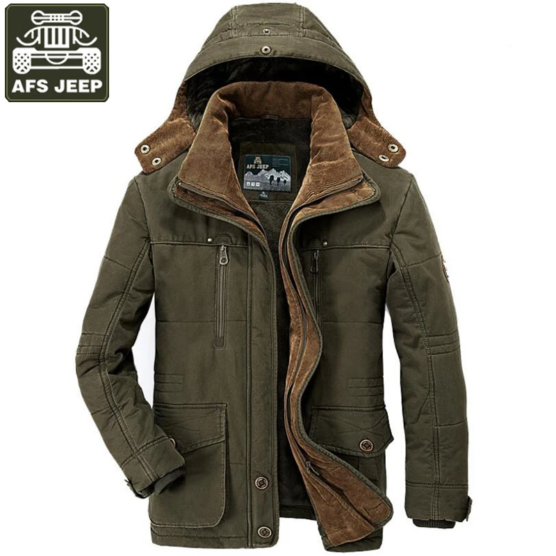 

AFS JEEP Brand Winter Jacket Men Thick Warm Parka Coat Hooded Collar Detachable Hat Wool Liner Mens Winter Parkas Coat Male