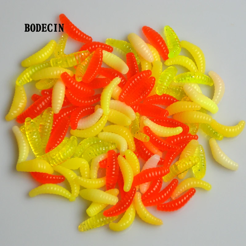 100PCS Set 2cm 0.3g Maggot Grub Soft Lure Baits smell Worms Fishing Lures For Fish Carp Tackle Bread Bug Bionic Grub Baits Trout (9)