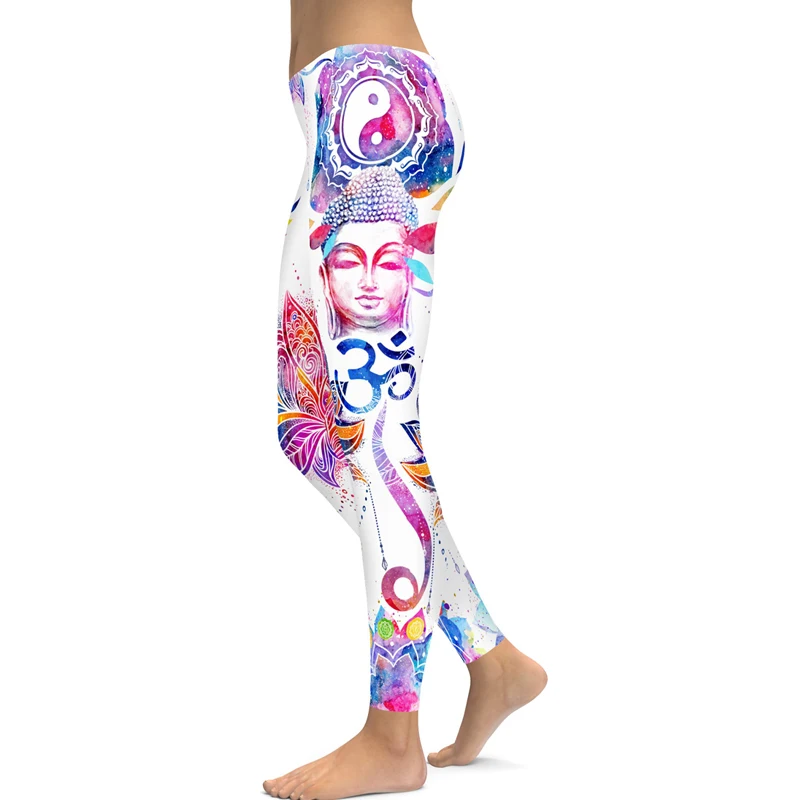 JIGERJOGER плотная ткань зима Индийский стиль с принтом Будды белая Мандала Леггинсы Новые Большие размеры XL женские компрессионные обтягивающие штаны