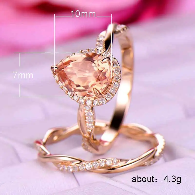 

Emerald ring diamond rings Topaz Crystal Rose Gold Ring Water drop set or two sets Valentine's Day Men's accessories B1420 B2686