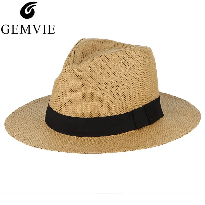

GEMVIE New Trendy Summer Panama Hat Classical Jazz Cap Straw Hat For Men And Women Woven Black Band Fedoras Beach Sun Hat Unisex