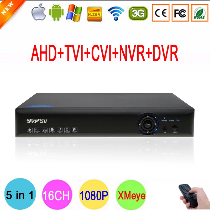 Blue-Ray Hi3521A 1080P Surveillance Camera 16 Channel 16CH 5 in 1 Wifi Hybrid Coaxial Onvif NVR CVI TVi AHD DVR Free shipping