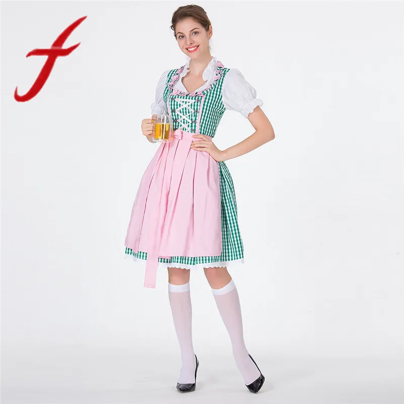 UK German Oktoberfest Bavarian Beer Wench Costume Maid Fancy Dirndl Dress Crop