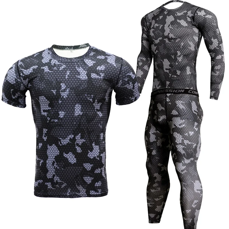 Мужские быстросохнущие 3 шт. камуфляжные спортивные костюмы сжатия Одежда для
