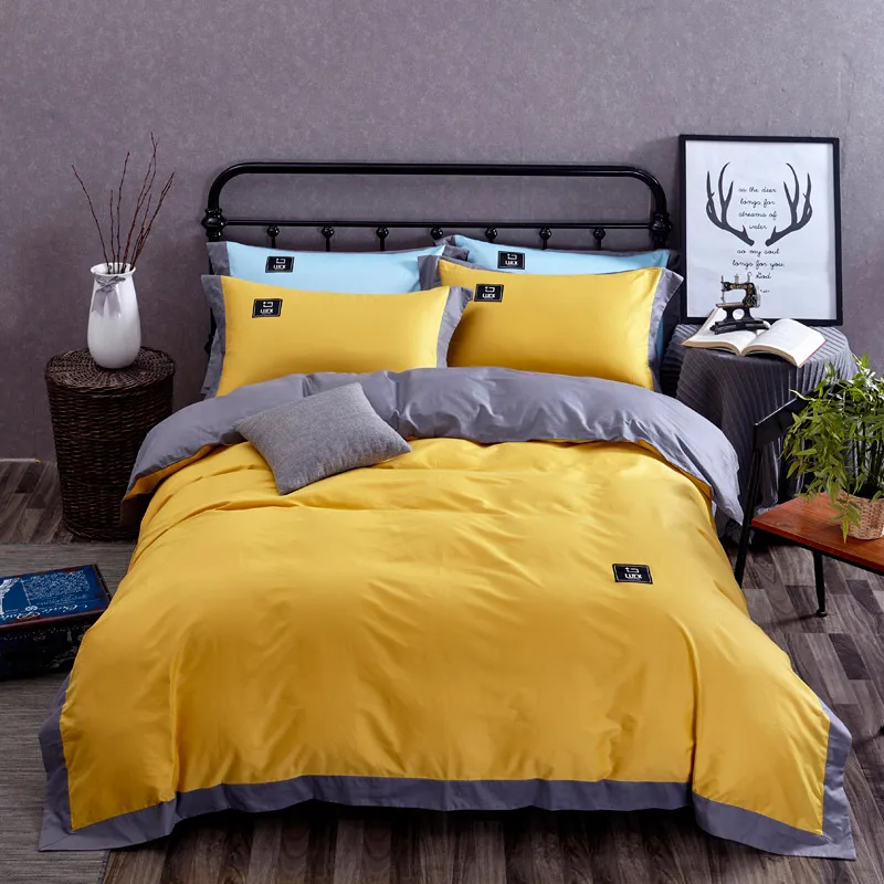 

Plain Orange Pink Blue with Grey Bedding Set Twin Full Queen Size Cotton Duvet Cover Pillowcase Bed Sheet Kids Adult Bedroom Set