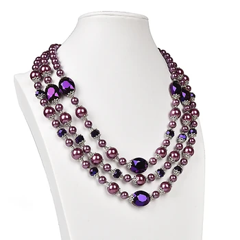 

Black luster transparent multi-chain Synthesis pearl add Glass crystal 3 rows necklace, beautiful and not exaggerated