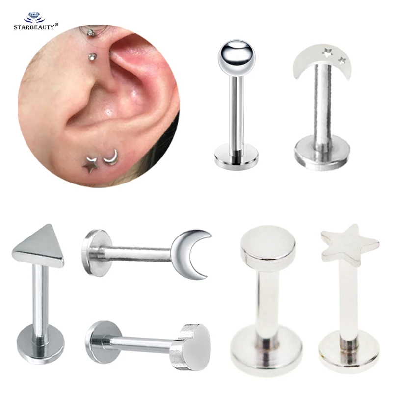 

2 pcs 6/8mm Ball Heart Star Moon Tragus Piercing Helix Piercing Oreja Labret Lip Piercing Nose Ring Cartilage Earrings Pircing