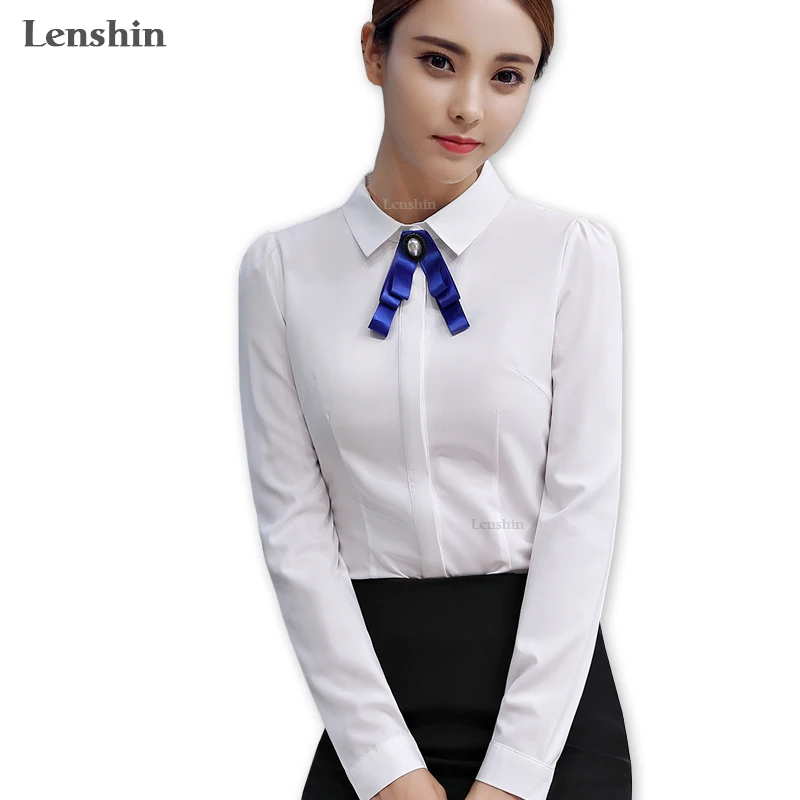 Lenshin White Tie Shirt Women Tops Cover Button Long