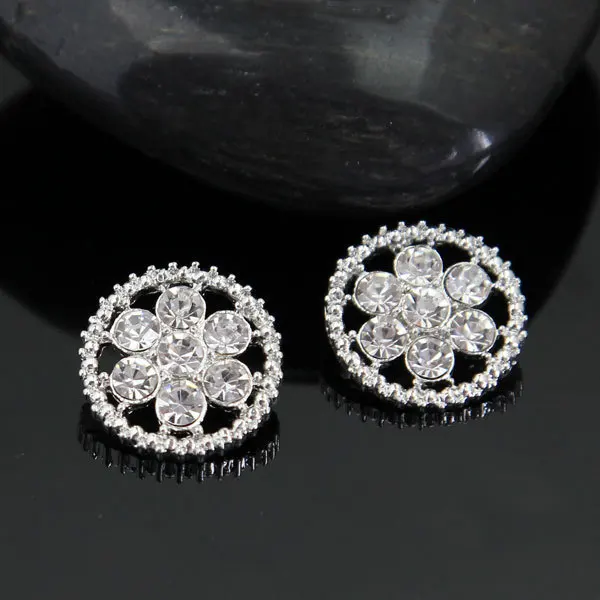 

20 pcs Clear Rhinestone Crystal Circle Flower Silver Tone Shank Buttons 1.6 cm