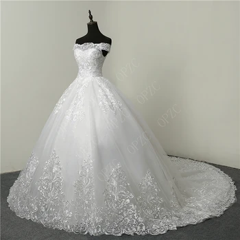 

30% Discount Luxury Lace Embroidery 2019 Wedding Dresses 100cm Long Train Sweetheart Elegant Plus size