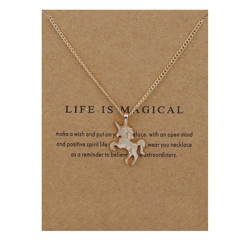 

New Fashion Jewelry Life Is Magical Unicorn Horse Alloy Clavicle Statement Necklace Women Girl Choker Necklace Pendant Necklace