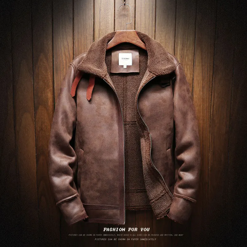 Модная верхняя одежда в уличном стиле, зимняя повседневная меховая стеганая бархатная кожаная куртка, Мужское пальто большого размера 4XL 5XL - Цвет: Dark brown