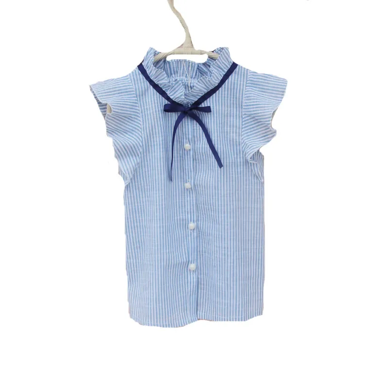 Blue Striped Shirts For Girls School Uniforms Short Sleeve Students