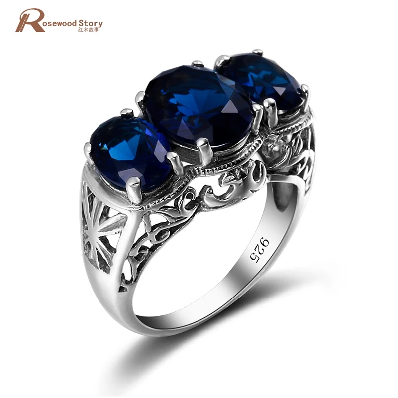 

Fashion Fine Jewelry Vintage Ring For Women Created Sapphire Stone Ladies Ring Soild 925 Sterling Silver Romantic Wedding Rings