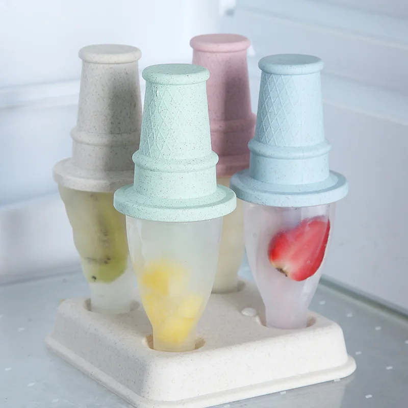 

4Pcs Food Grade PP Reusable DIY Frozen Ice Cream Popsicle Molds Ice Cream Maker Dessert Machine Fruit Ice Cream Machine