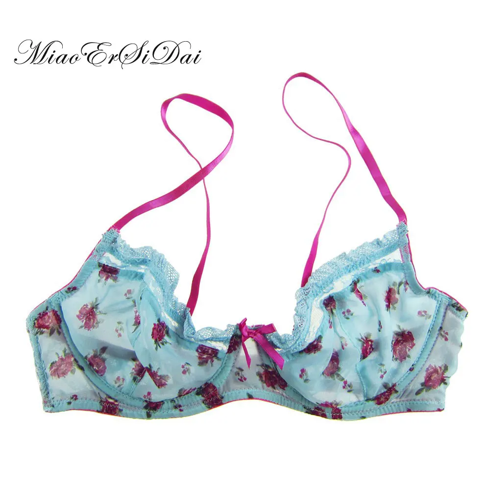 

MiaoErSiDai Floral Printd Lace Unlined Bra Ultra Thin Women Bralette