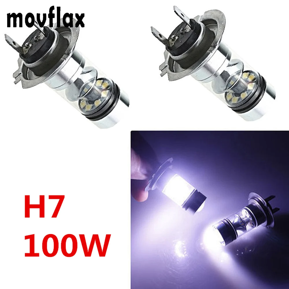 

2pcs! H7 100W LED Car Projector Fog Driving Head Light Signal Turn Brake Parking Tail Lamp DRL Bulb with 20-SMD LEDs