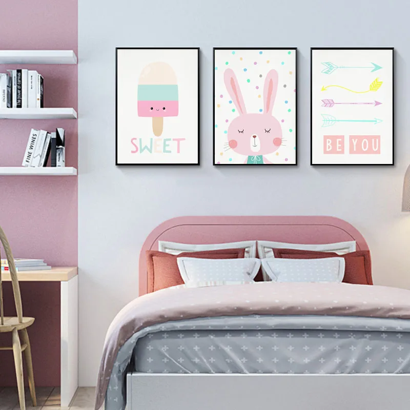 Для маленьких девочек Детская Wall Art плакат живопись на холсте мультфильмы кролик