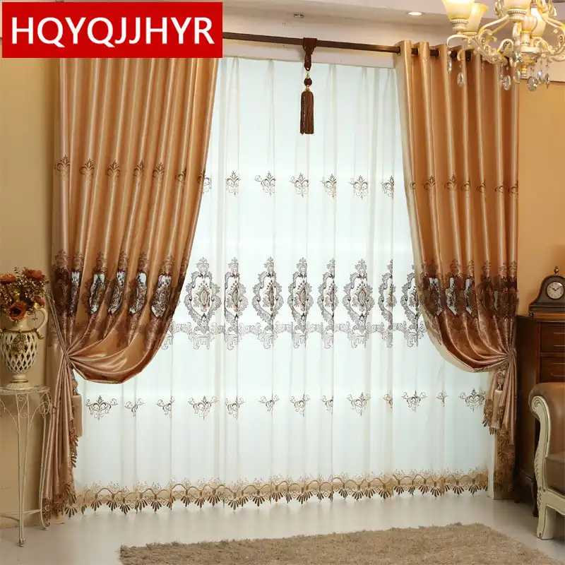 European Luxury Imitation Silk Embroidered Curtain For Living Room