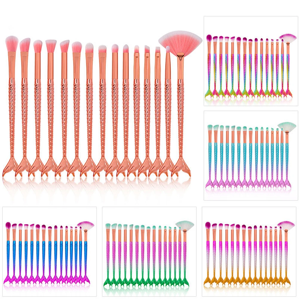 

15PCS Mermaid Makeup Brushes Set Foundation Blending Powder Eyeshadow Contour Concealer Blush Cosmetic Beauty Make Up Tool