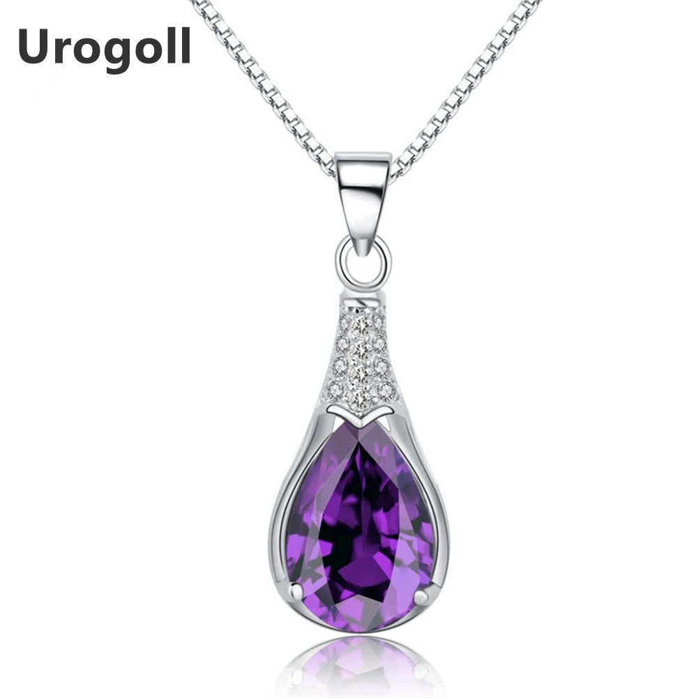 New Fine Jewelry Pure 925 Silver Necklace Box Chain Classic Purple