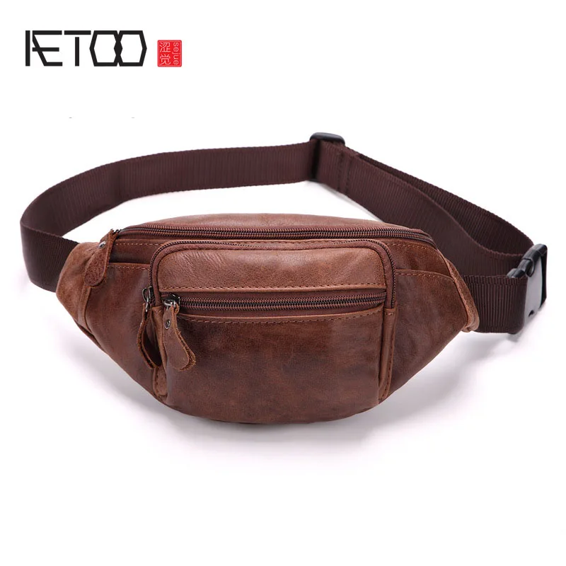 

AETOO Men 's Leather Pockets Men' s Corset Top Cowhide Business Pack Mobile Phone Bag Shoulder Bag