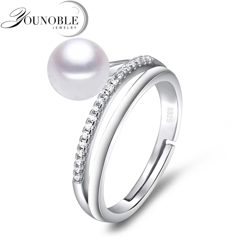 Freshwater Preal Ring Sterling Silver 925 Jewelry Real Natural Pearl Rings For Women Adjust Size Anniversary