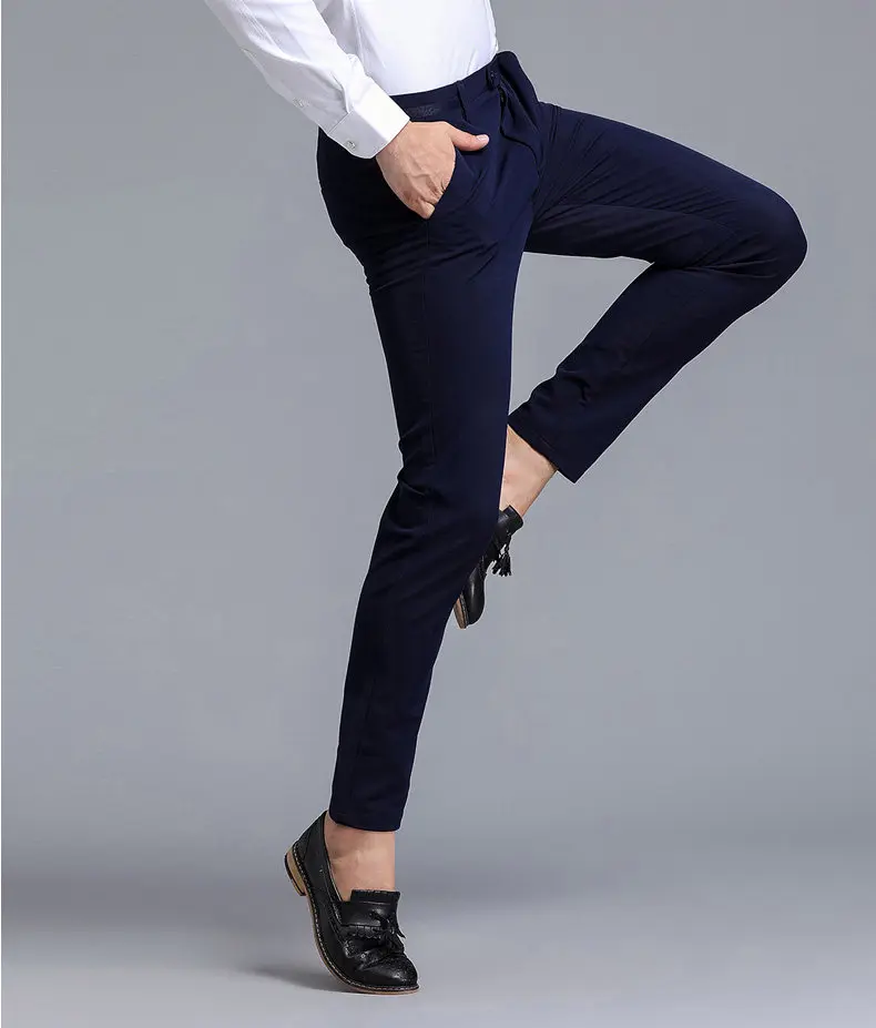 2017 autumn new Fashion pants men slim fit classic business mens pants trousers for male Zipper Fly Black Blue Size 28-35 9828-04