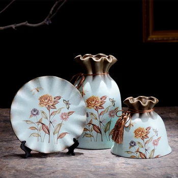 

European luxury three piece ceramic vase flower vase Home Furnishing European garden decoration luxury move