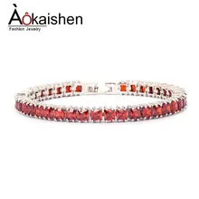 6mm Iced Cubic Zirconia Tennis Chain Bracelet Silver Men Hip hop Jewelry Copper Box Clasp Square Red Blue Link 7inch