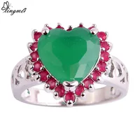lingmei Heart Love Nice Ruby Emerald AAA Silver Ring Size 6 7 8 9 10 11 Women Wedding Luxury Jewelry New Present Wholesale