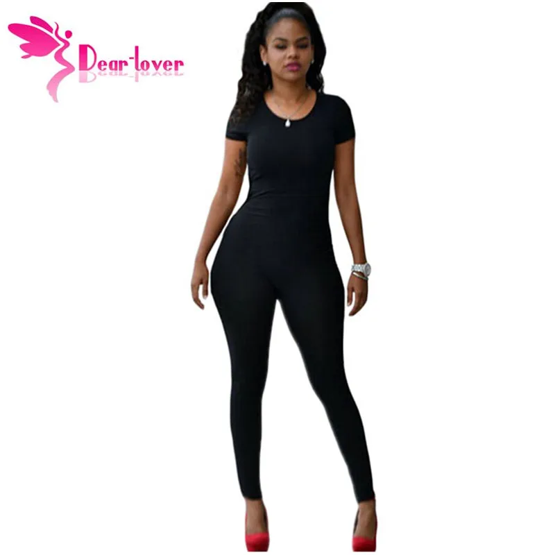 Dear Lover Short Sleeve Tight fitting Jumpsuit with Back Cutout mono