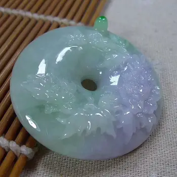 

expensive goods Lavender Green Fine Chinese Carved Jade Pendant Flower Carving Jewelry free shipping