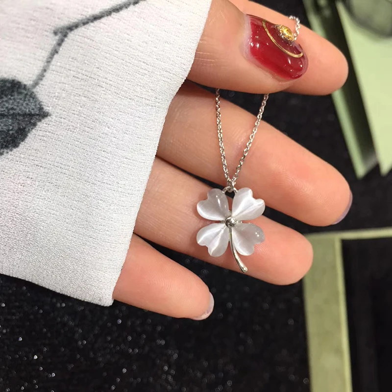opal silver four left cloverpendant necklace 5